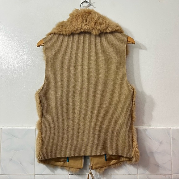 Penny Lane Rabbit Fur Full Zip Vest Leather Trim Beaded Size L Bratz Mobwife - Picture 8 of 12